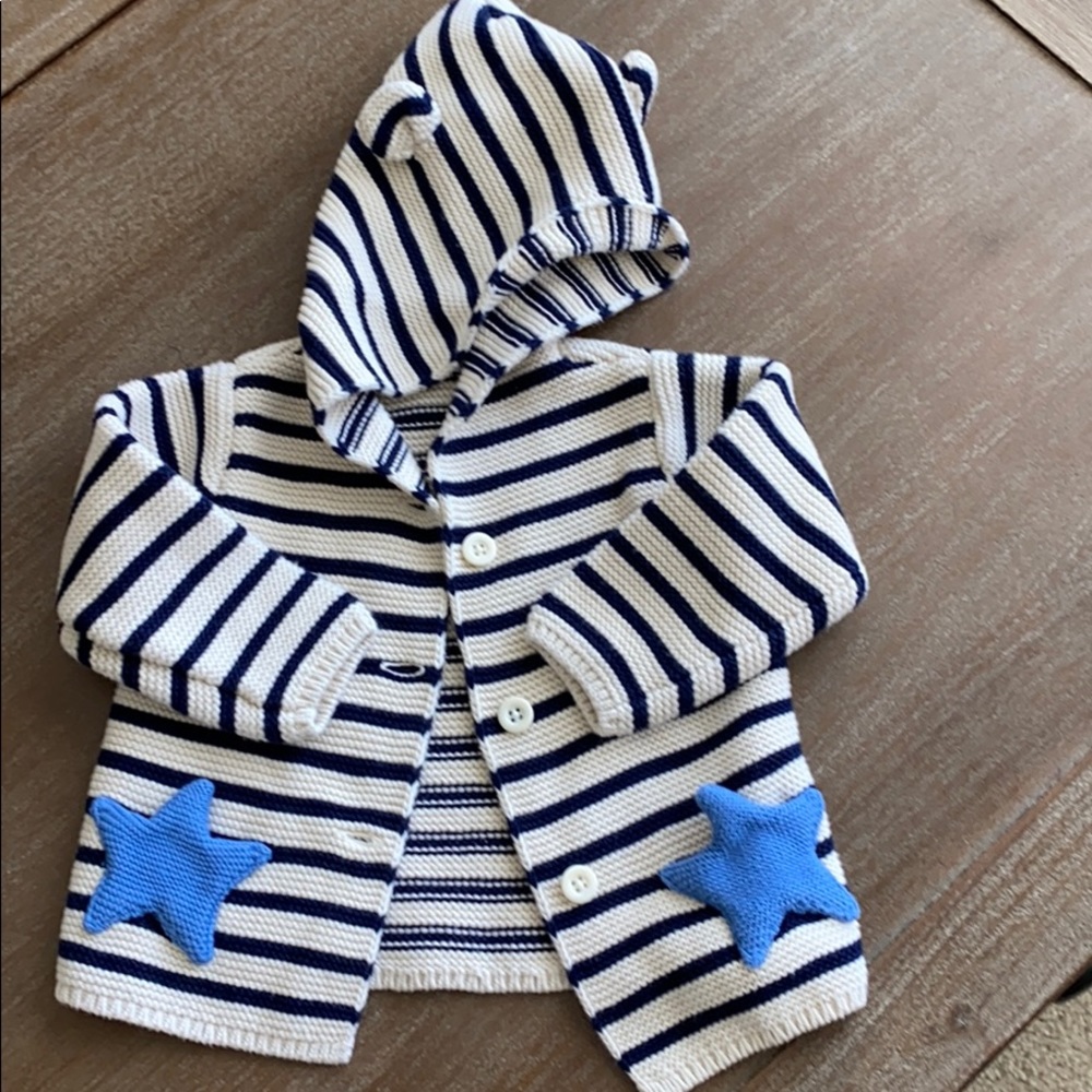Baby Gap blue and ivory cotton knit cardigan